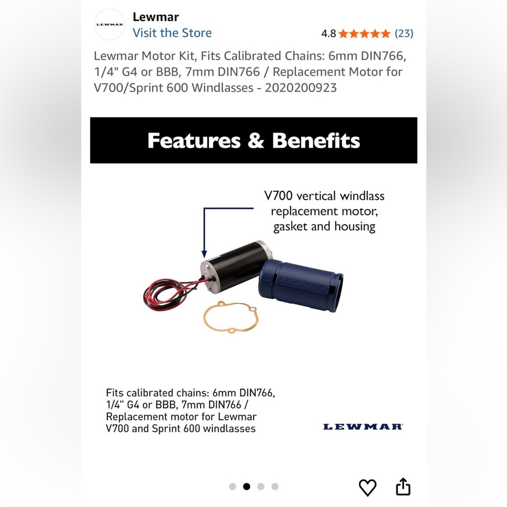 Lewmar V700 Vertical Windlass Replacement Motor